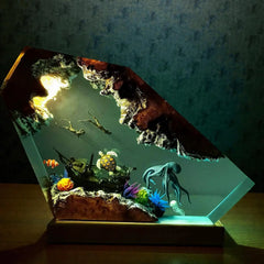 Handmade Resin Ocean Lamp Octopus Divers Diorama