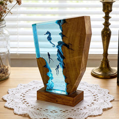 Whimsical Seahorse & Diver Ocean Resin Lamp | RESIN MEMORY Irregular Decor Gift