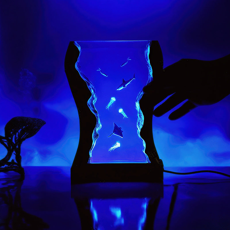 Ocean Wave Resin Wood Lamp Deep Sea Themed Night Light for Bedroom Decor