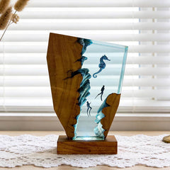 Whimsical Seahorse & Diver Ocean Resin Lamp | RESIN MEMORY Irregular Decor Gift