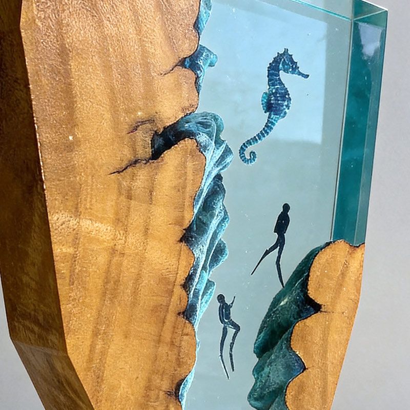 Whimsical Seahorse & Diver Ocean Resin Lamp | RESIN MEMORY Irregular Decor Gift